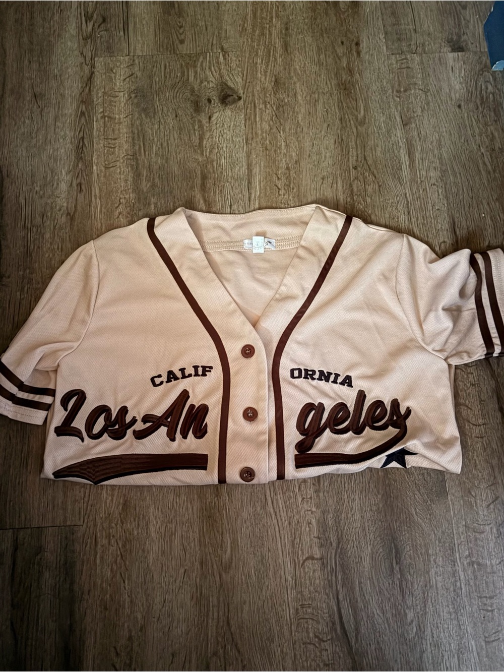 California Angels Beige Button-Up Jersey Top - Picture 2 of 4
